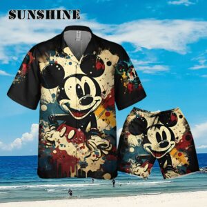 Disney Mickey Painting Colorful Style Black Mickey Aloha Shirt Aloha Shirt Aloha Shirt