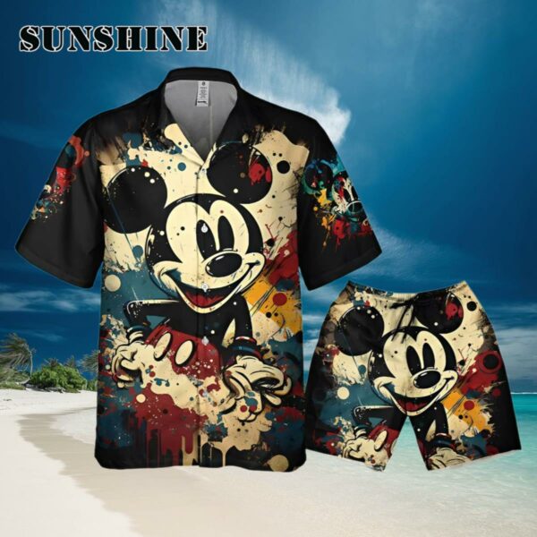 Disney Mickey Painting Colorful Style Black Mickey Aloha Shirt Hawaiian Hawaiian