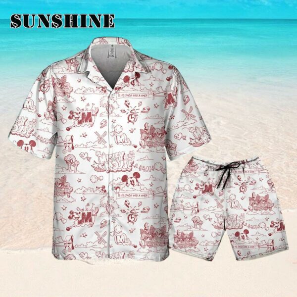 Disney Mickey Vintage Seamless Skecth Pattern Red And White Hawaii Shirt Hawaaian Shirt Hawaaian Shirt