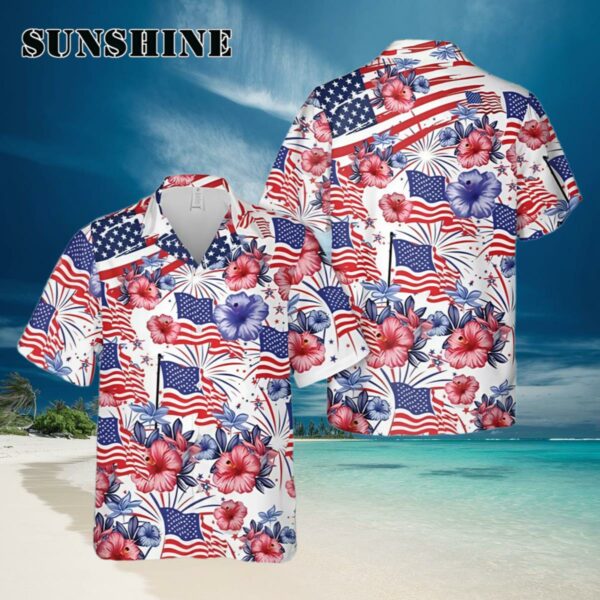 Flower American Flag Gift For 4th Of July Aloha Hawaiian Shirt Hawaiian Hawaiian