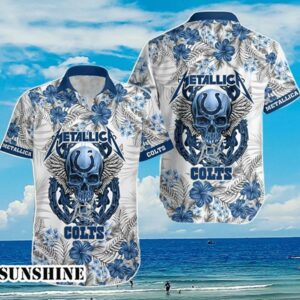 Indianapolis Colts Metallic Skull Tropical Pattern Hawaiian Shirt Aloha Shirt Aloha Shirt