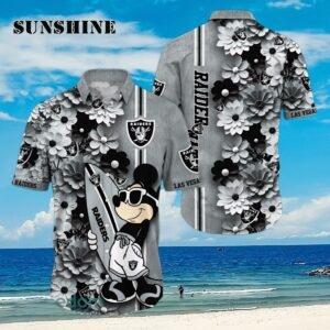 Las Vegas Raiders Surfboard Parttern Mickey Mouse Flower Hawaiian Shirt Aloha Shirt Aloha Shirt