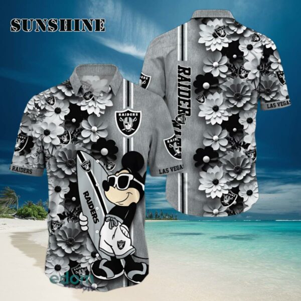 Las Vegas Raiders Surfboard Parttern Mickey Mouse Flower Hawaiian Shirt Hawaiian Hawaiian