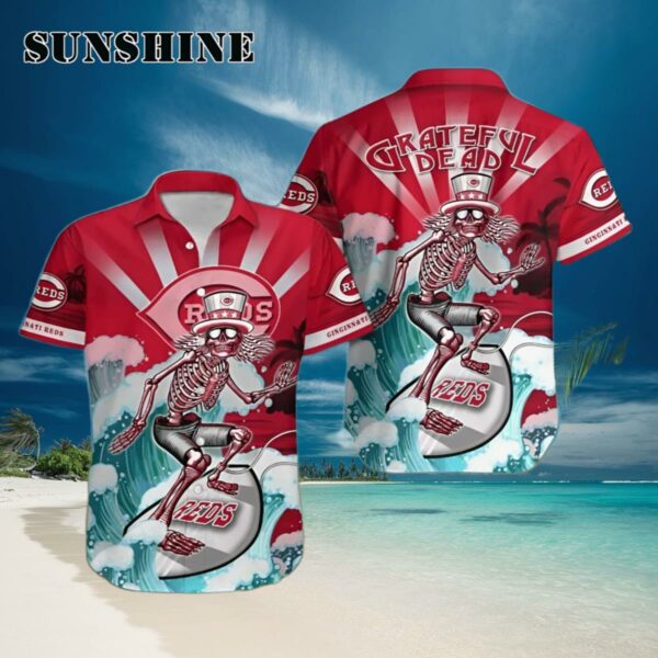 MLB Cincinnati Reds Hawaiian Shirt Funny Surfing Grateful Dead Summer Vacation Gift Hawaiian Hawaiian