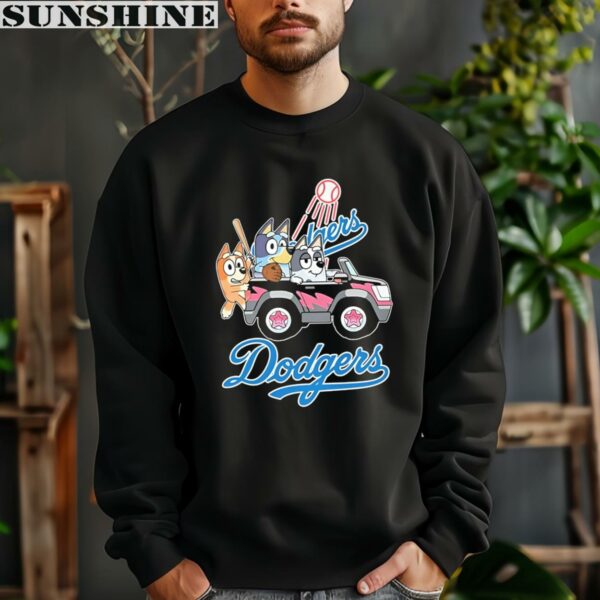Official MLB Los Angeles Dodgers Bluey Bandit Chilli And Aunt Trixie Driving Car T shirt 3 sweatshirt
