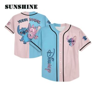 Personalize Disney Stitch And Angel Baseball Jersey Vintage Style Printed Thumb