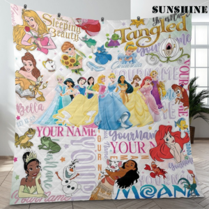 Personalized Baby Girl Watercolor Disney Princess Blanket