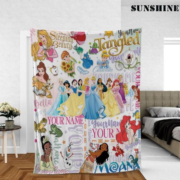 Personalized Baby Girl Watercolor Disney Princess Blankets