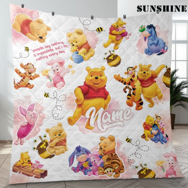 Personalized Winnie the Pooh Blanket Disney Family Kid Adult Blanket