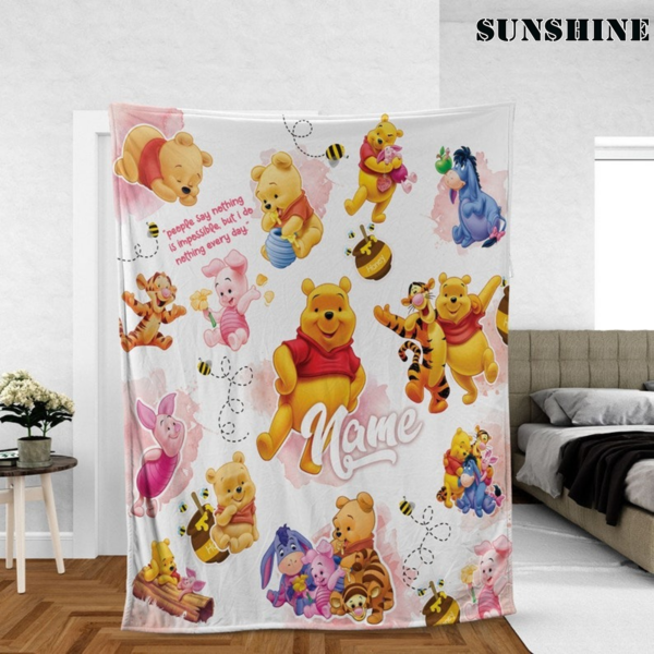Personalized Winnie the Pooh Blanket Disney Family Kid Adult Blankets