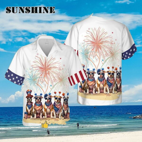 Pit Bull Dog Happy 4th of July Short Sleeve Hawaiian Shirt Aloha Shirt Aloha Shirt
