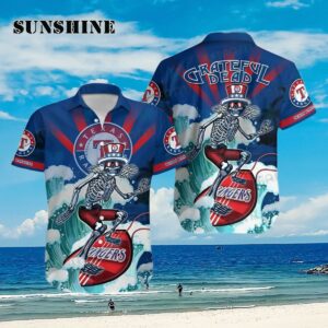 Texas Rangers Hawaiian Shirt Grateful Dead Skeleton Surfing Texas Rangers Gift Aloha Shirt Aloha Shirt