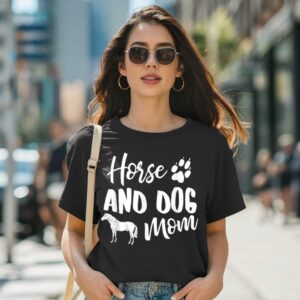 Horse and Dog Mom T Shirt Dog Paw Animal Lover Shirt 1 Black Women