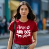 Horse and Dog Mom T Shirt Dog Paw Animal Lover Shirt 9 Red Women