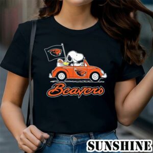 Snoopy And Woodstock Drives Car Oregon State Beavers Flag Shirt 1 TShirt