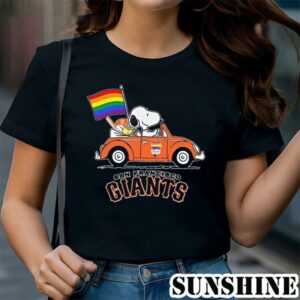 Snoopy And Woodstock Drives Car San Francisco Giants Pride Flag Shirt 1 TShirt