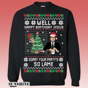 The Office Happy Birthday Jesus Sorry Your Partys so Lame Ugly Christmas Sweater 1 1