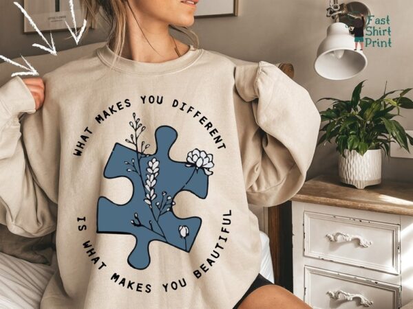 Autism Awareness Sweatshirt What Makes You Different Is What Makes You Beautiful Tee Autism Teacher ShirtAutism Awareness GiftAutism Tee1