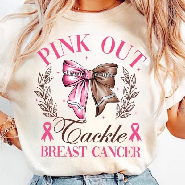 Breast Cancer Football Pink Out Shirt Breast Cancer Shirt Pink ribbon Coquette Bow Shirt 2