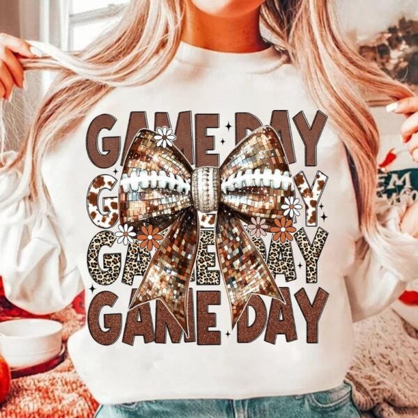 Coquette Football Shirt Football Bow Disco Ball Shirt Football Mom Shirt Game Day Shirt Fall Football Shirt 2