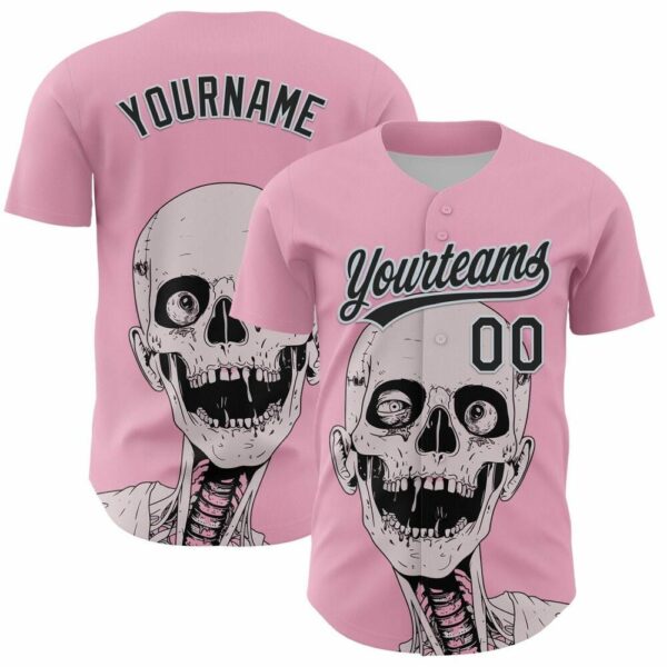 Custom Light Pink Black Silver 3D Halloween Authentic Baseball Jersey Custom Halloween Baseball Jersey Gift Baseball Lovers Team Jerseys 1