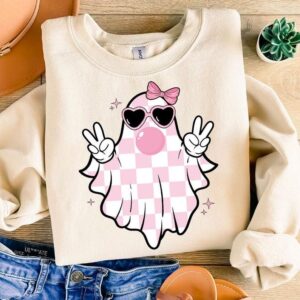 Cute Girly Ghost Blowing Bubble Shirt Cute Pink Ghost Shirt Retro Ghost Shirt 1