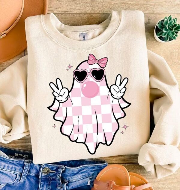 Cute Girly Ghost Blowing Bubble Shirt Cute Pink Ghost Shirt Retro Ghost Shirt 1