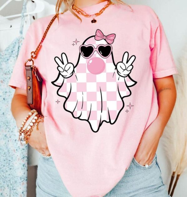 Cute Girly Ghost Blowing Bubble Shirt Cute Pink Ghost Shirt Retro Ghost Shirt 2