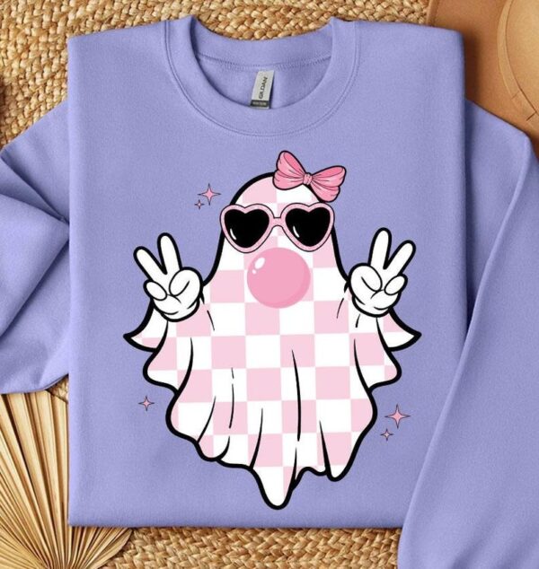 Cute Girly Ghost Blowing Bubble Shirt Cute Pink Ghost Shirt Retro Ghost Shirt 4