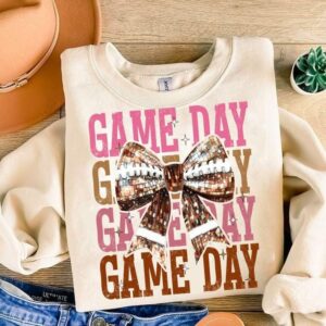 Game Day Coquette Football Shirt Football Bow Shirt Football Mom Shirt Football Shirt Game Day Shirt 1