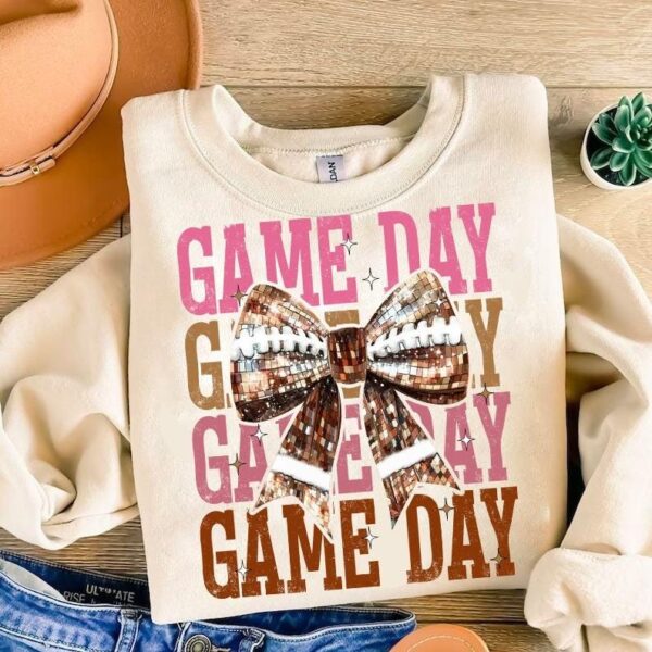 Game Day Coquette Football Shirt Football Bow Shirt Football Mom Shirt Football Shirt Game Day Shirt 1