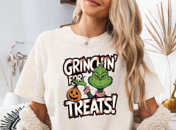 Grinchin for Treats T shirt Funny Halloween Grinch Trick or Treat Tee Spooky Grinch Halloween Shirt Grinch Costume Design 5