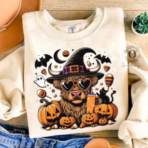 Halloween Highland Cow Shirt Bull ShirtRetro Halloween Shirt Ghost Cows Shirt Funny Cow Shirt 1