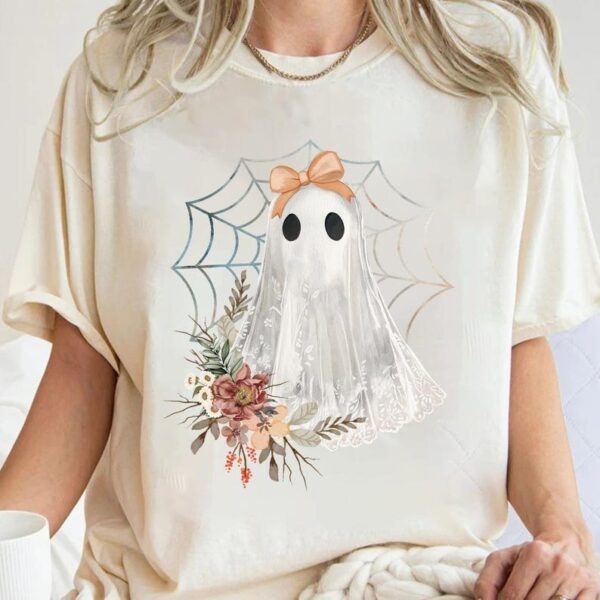 Halloween Lace Ghost Shirt Spooky Coquette Shirt Girly Ghost Lacey Ghost Shirt 4