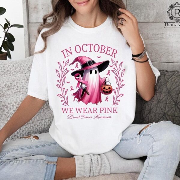 In October We Wear Pink Ghost Shirt Halloween Tee Pink Ribbon Shirt 1