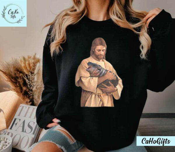 Jesus Moo Deng Shirt Jesus Loves Moo Deng Bouncy Pig Cute Baby Hippo Meme T Shirt Moo Deng Shirt Sweatshirt Hoodie 4