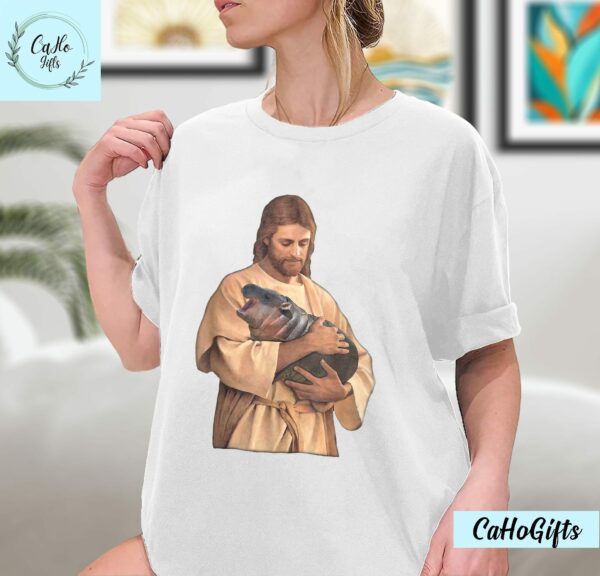 Jesus Moo Deng Shirt Jesus Loves Moo Deng Bouncy Pig Cute Baby Hippo Meme T Shirt Moo Deng Shirt Sweatshirt Hoodie 5