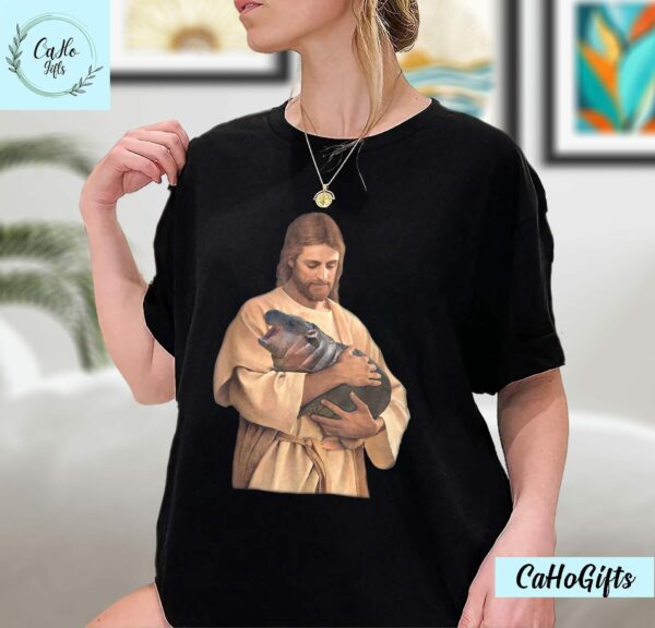 Jesus Moo Deng Shirt Jesus Loves Moo Deng Bouncy Pig Cute Baby Hippo Meme T Shirt Moo Deng Shirt Sweatshirt Hoodie 6