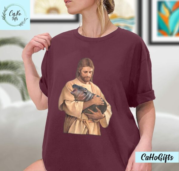 Jesus Moo Deng Shirt Jesus Loves Moo Deng Bouncy Pig Cute Baby Hippo Meme T Shirt Moo Deng Shirt Sweatshirt Hoodie 7