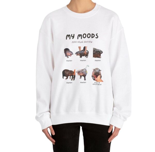 Moo Deng Mood Unisex Heavy Blendtm Crewneck Sweatshirt Cute Funny Cozy Viral Sweater Unique Gift 3