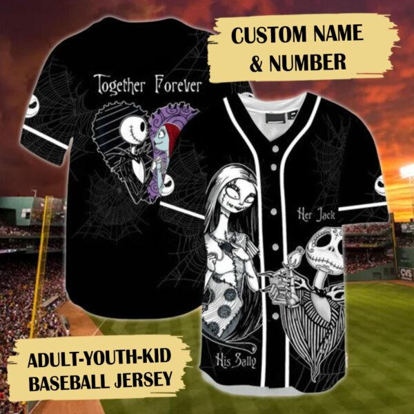 Personalized Halloween Baseball Jersey Jack Skellington And Sally Together Baseball Shirt Nightmare Before Christmas Baseball Shirt 1