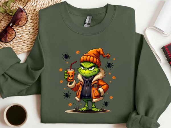 Spooky Grinch Halloween T Shirt Cool Halloween Graphic Tee Grinch Drinking Pumpkin Juice Halloween Unisex Shirt 4