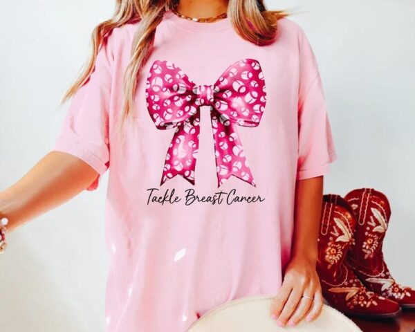 Tackle Breast Cancer Shirt Pink Bow Football Shirt Pink Out Cancer Suvivor Shirt 3