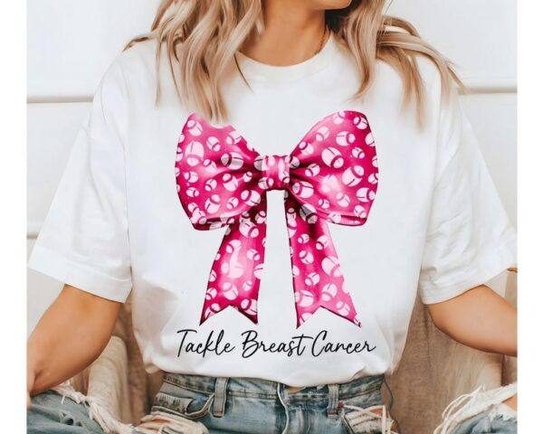 Tackle Breast Cancer Shirt Pink Bow Football Shirt Pink Out Cancer Suvivor Shirt 5