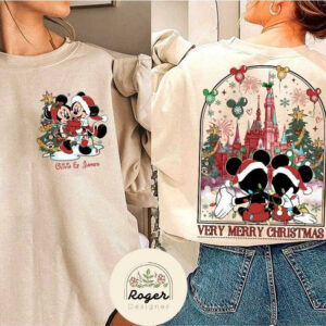 Two sided Mickey Minnie Couple Disney Christmas Shirt Mickeys Very Merry Christmas Party WDW Disneyland Castle Holiday Couple Xmas Trip 1