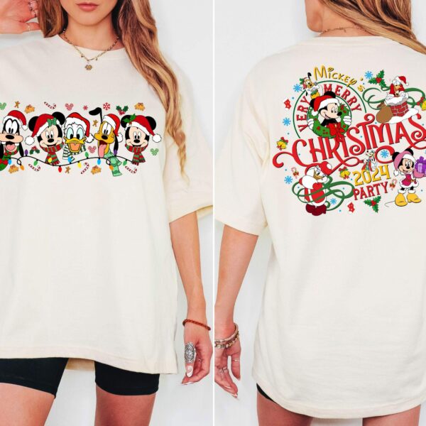 2 Sided Mickeys Very Merry Christmas Party 2024 Shirt Disney Santa Mickey And Friends Group Christmas Lights Shirt Disneyland Xmas Tee 1