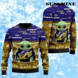 Baby Yoda Baltimore Ravens Christmas Sweater 1 1