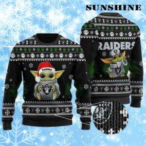 Baby Yoda Oakland Raiders Christmas Ugly Sweater 1 1