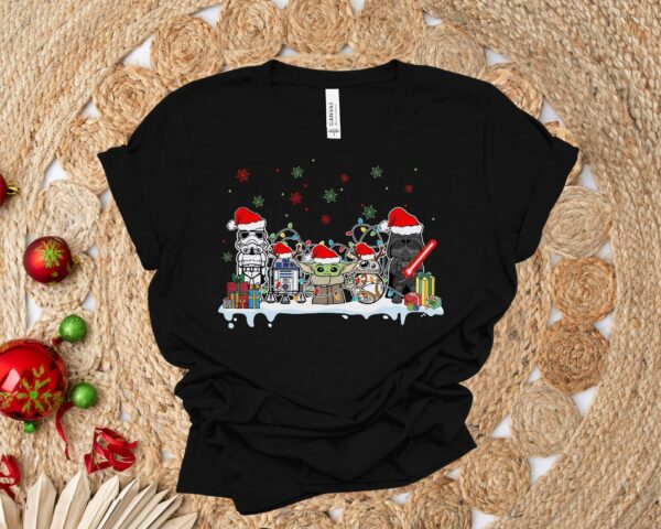 Baby Yoda and Friends Christmas Shirt Star Wars Christmas Tank Top Darth Vader Christmas Tee Funny Christmas Shirt Christmas Disney Tees 1