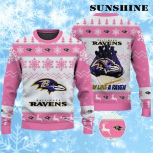 Baltimore Ravens Play Like A Raven Pink Ugly Christmas Sweater 1 1